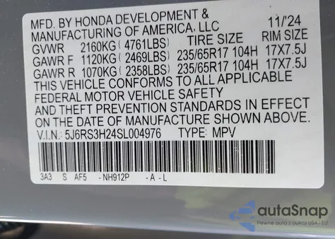 2025 Honda Cr-V Lx 2Wd from USA, damaged, VIN 5J6RS3H24SL004976